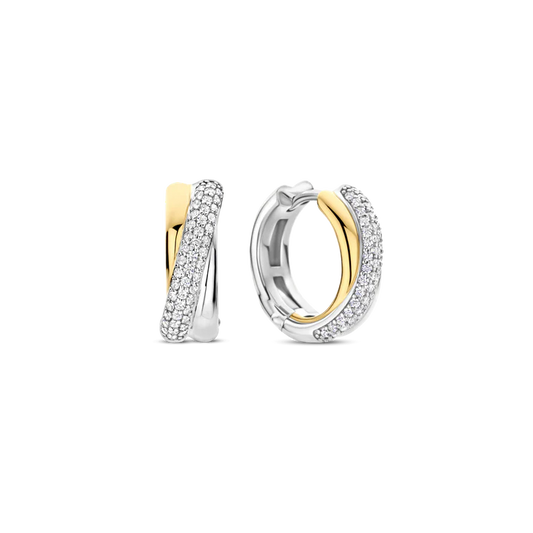 TISENTO TWO-TONED CZ TWIST HOOP EARRINGS