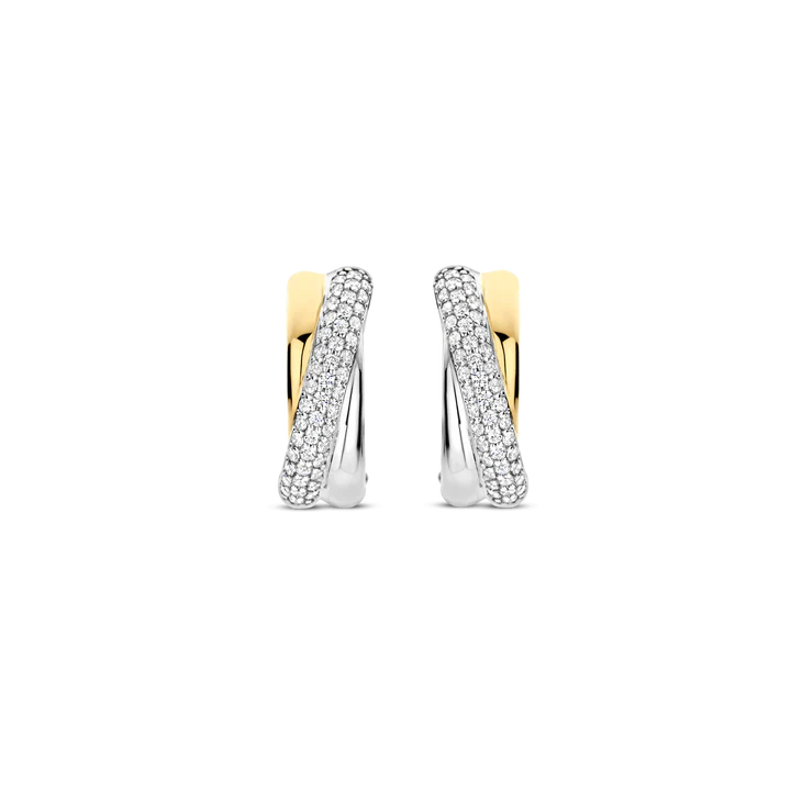 TISENTO TWO-TONED CZ TWIST HOOP EARRINGS