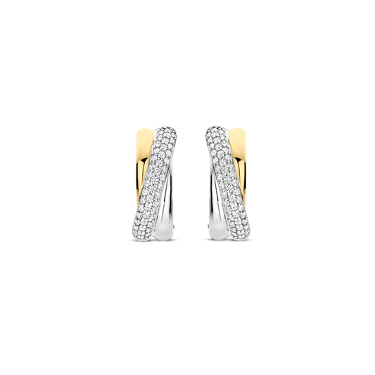 TISENTO TWO-TONED CZ TWIST HOOP EARRINGS
