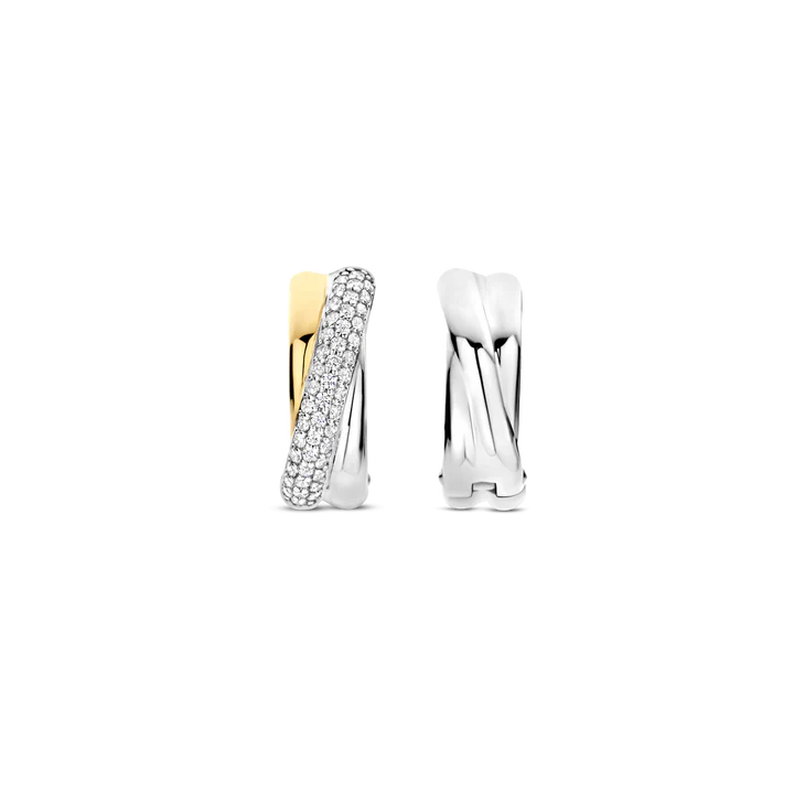 TISENTO TWO-TONED CZ TWIST HOOP EARRINGS