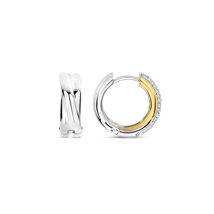 TISENTO TWO-TONED CZ TWIST HOOP EARRINGS