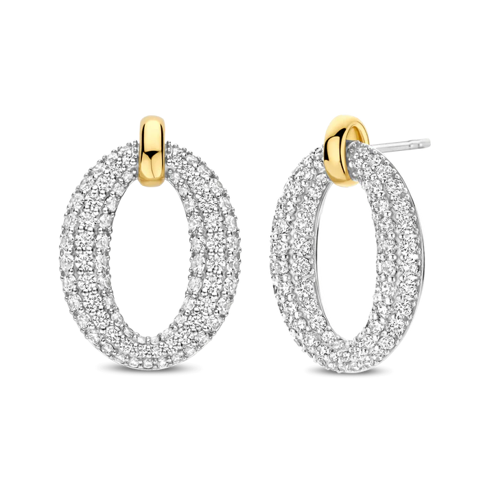 TISENTO TWO-TONED CZ STUD EARRINGS