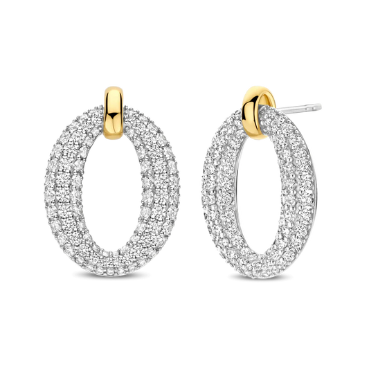TISENTO TWO-TONED CZ STUD EARRINGS