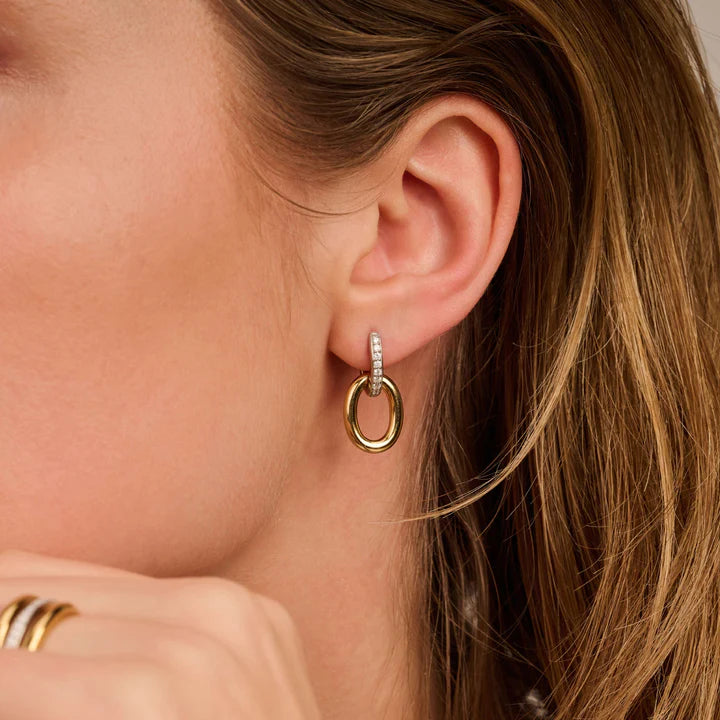 TISENTO TWO-TONED CZ HOOP DROP EARRINGS