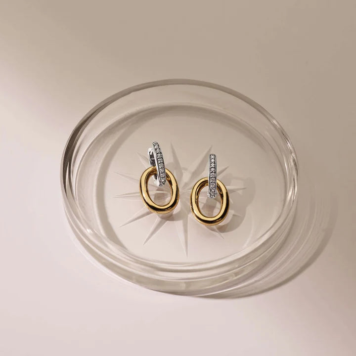 TISENTO TWO-TONED CZ HOOP DROP EARRINGS