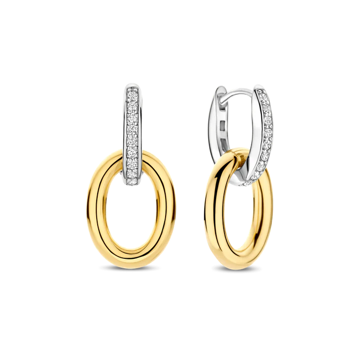 TISENTO TWO-TONED CZ HOOP DROP EARRINGS