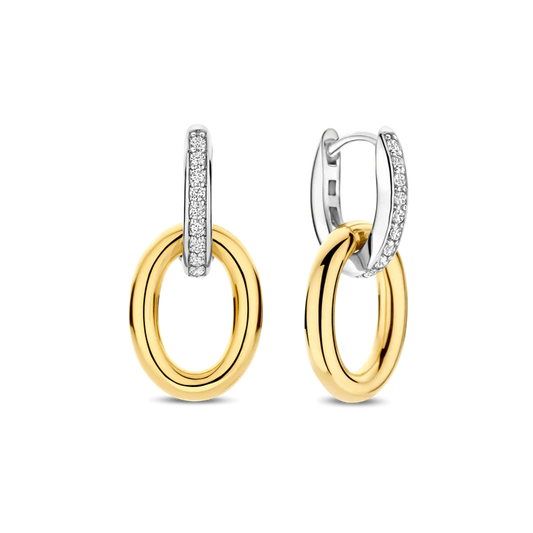 TISENTO TWO-TONED CZ HOOP DROP EARRINGS