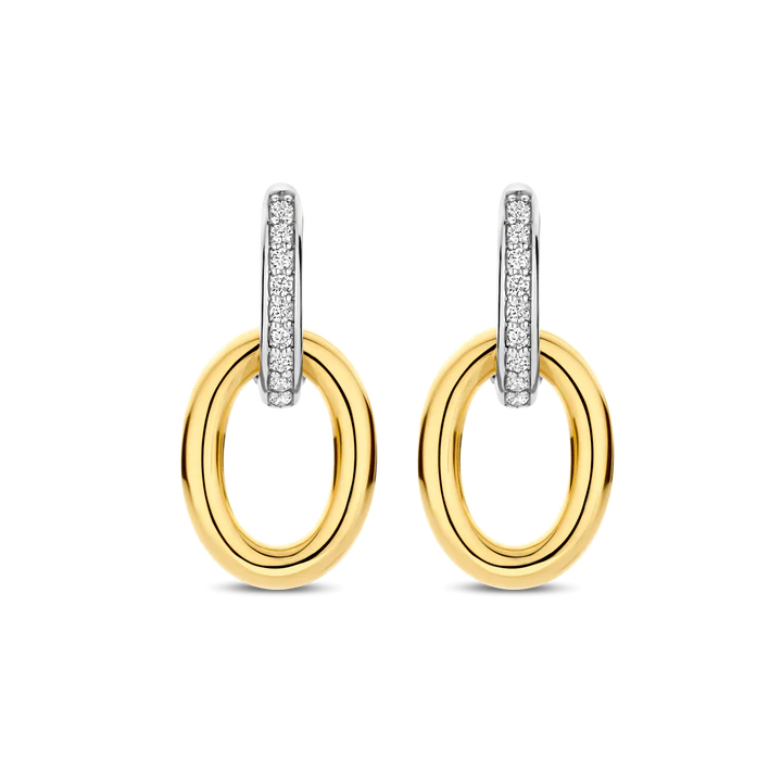 TISENTO TWO-TONED CZ HOOP DROP EARRINGS