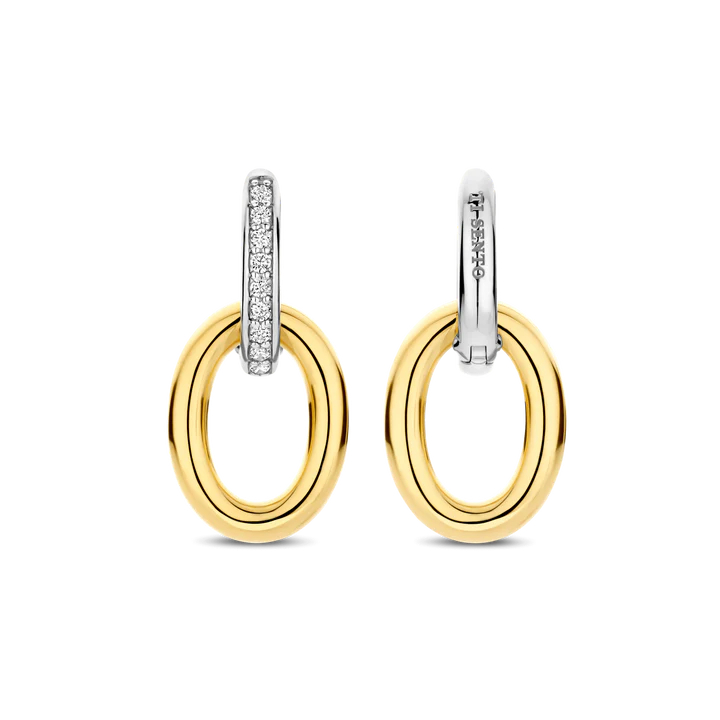 TISENTO TWO-TONED CZ HOOP DROP EARRINGS