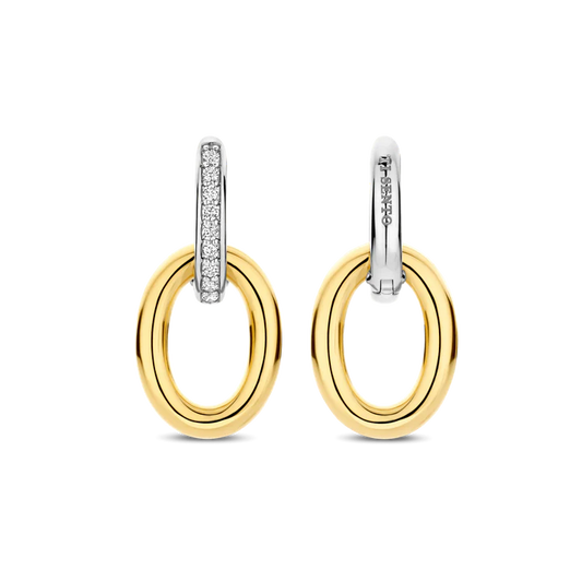 TISENTO TWO-TONED CZ HOOP DROP EARRINGS