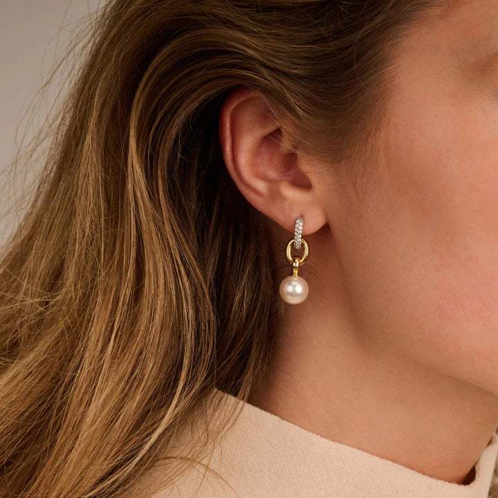 TISENTO TWO-TONED CZ PEARL DROP EARRINGS
