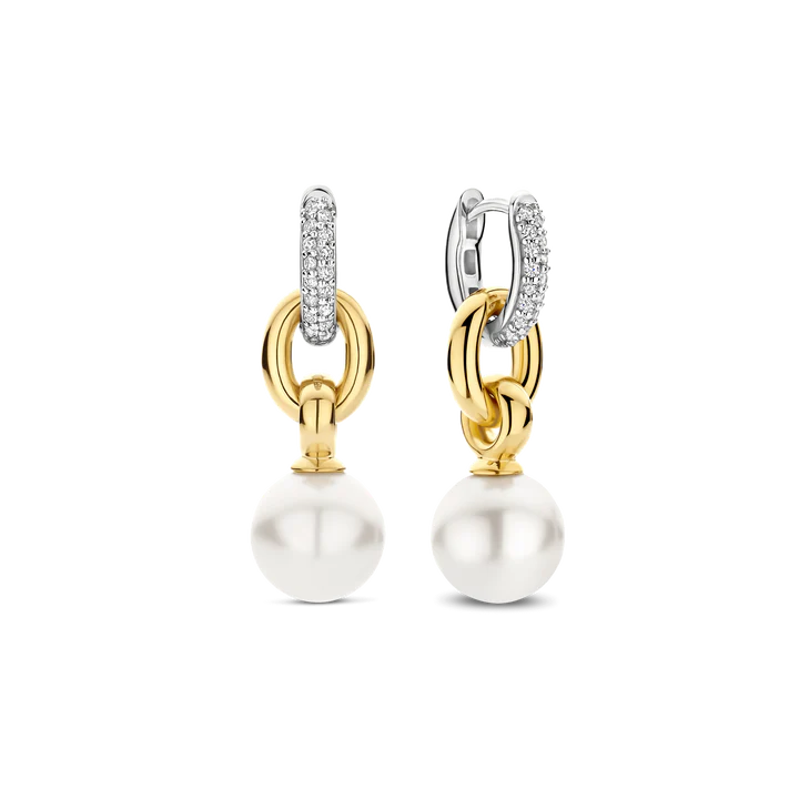 TISENTO TWO-TONED CZ PEARL DROP EARRINGS