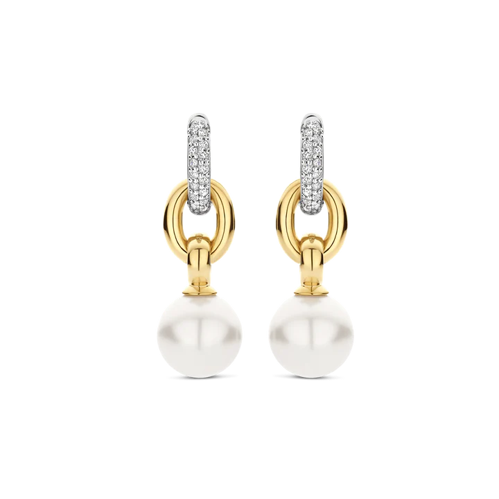 TISENTO TWO-TONED CZ PEARL DROP EARRINGS