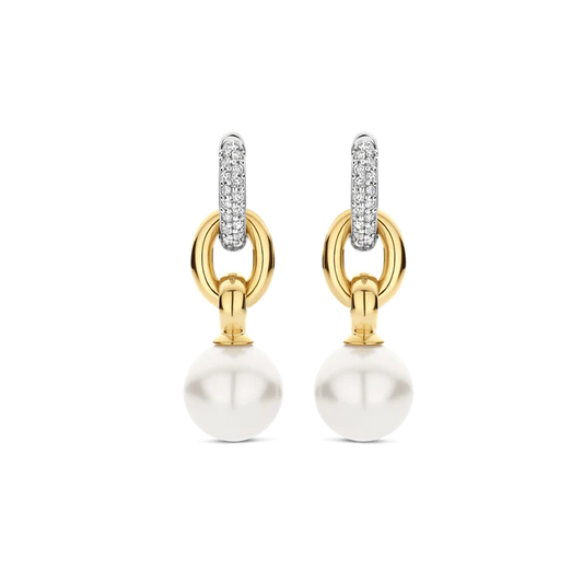 TISENTO TWO-TONED CZ PEARL DROP EARRINGS
