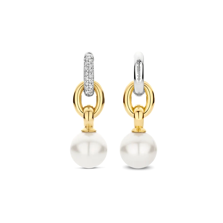 TISENTO TWO-TONED CZ PEARL DROP EARRINGS