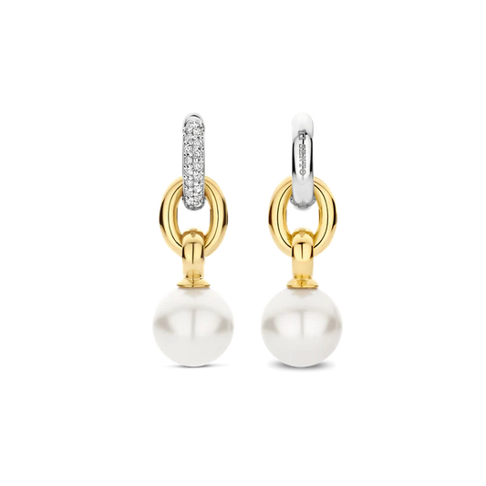 TISENTO TWO-TONED CZ PEARL DROP EARRINGS