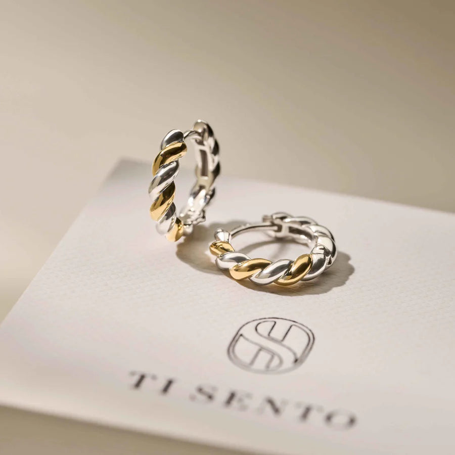 TISENTO TWO-TONED TWIST HOOP EARRINGS