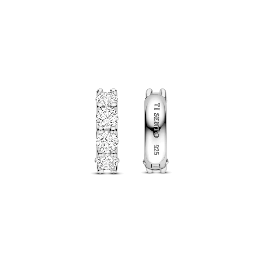 Tisento Sterling Silver 12mm Zirconia Tennis Hoop Earrings