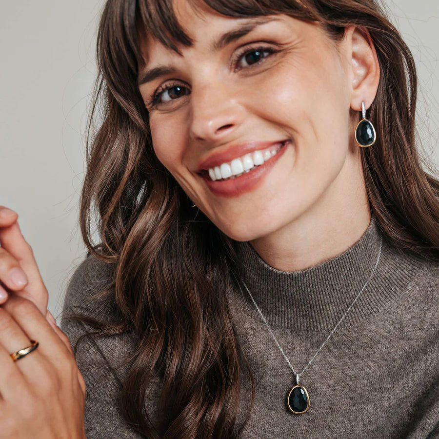 Tisento Drop Earrings with Black Luxury Zirconia Stone