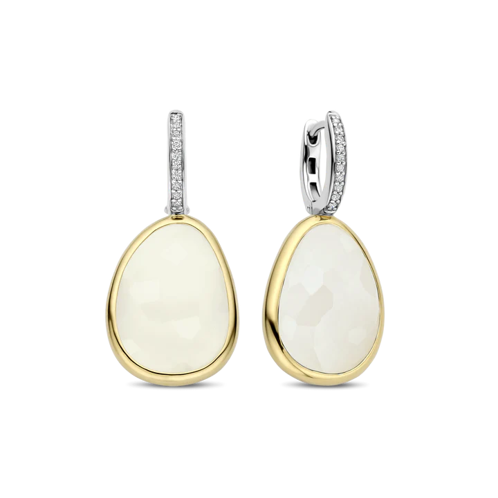 TISENTO MILKY WHITE PEBBLE CZ DROP EARRINGS