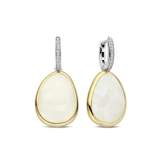 TISENTO MILKY WHITE PEBBLE CZ DROP EARRINGS