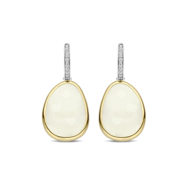 TISENTO MILKY WHITE PEBBLE CZ DROP EARRINGS