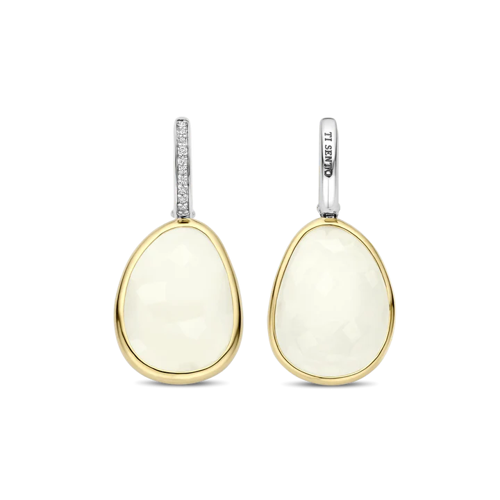 TISENTO MILKY WHITE PEBBLE CZ DROP EARRINGS