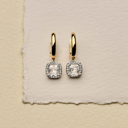 TISENTO GOLD CZ HALO DROP EARRINGS