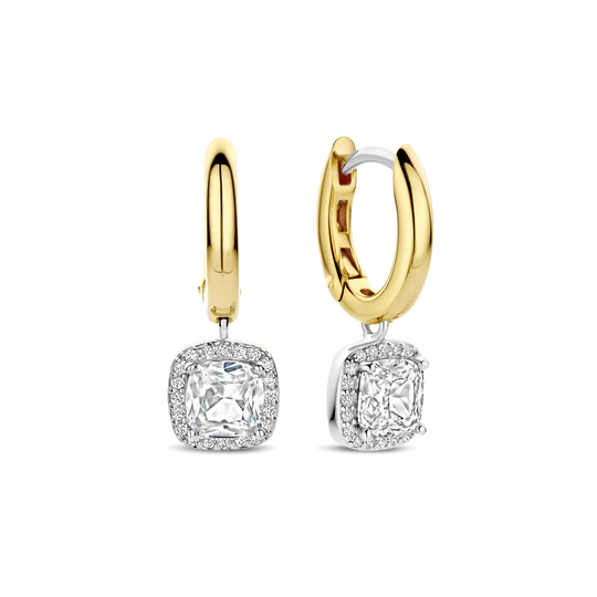 TISENTO GOLD CZ HALO DROP EARRINGS