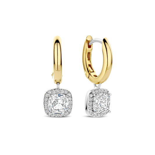 TISENTO GOLD CZ HALO DROP EARRINGS