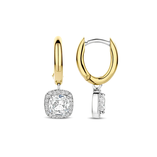 TISENTO GOLD CZ HALO DROP EARRINGS