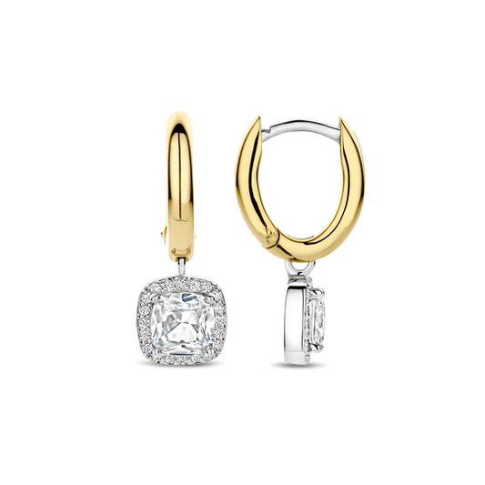 TISENTO GOLD CZ HALO DROP EARRINGS