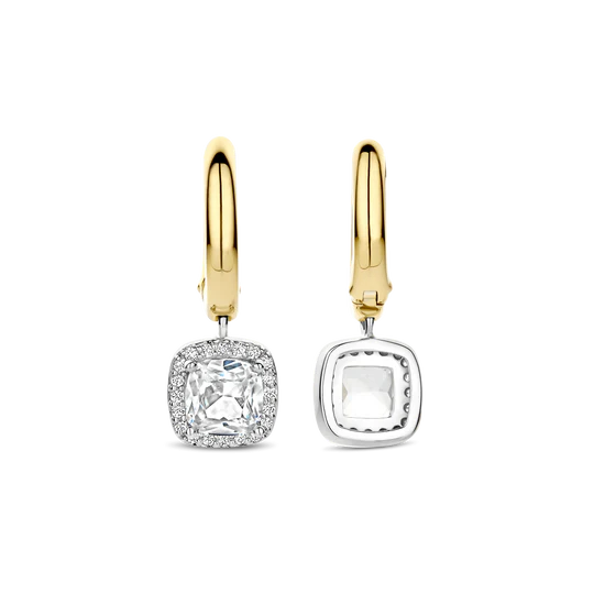 TISENTO GOLD CZ HALO DROP EARRINGS
