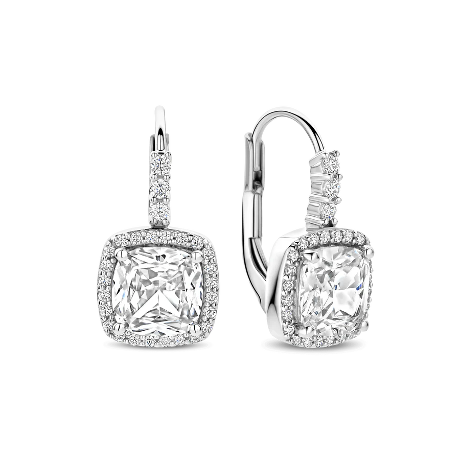 Tisento 9mm Fantasy-Cut Cubic Zirconia Halo Drop Earrings
