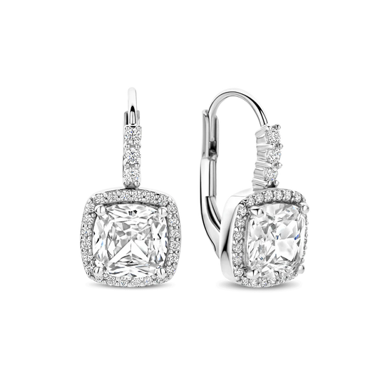 Tisento 9mm Fantasy-Cut Cubic Zirconia Halo Drop Earrings