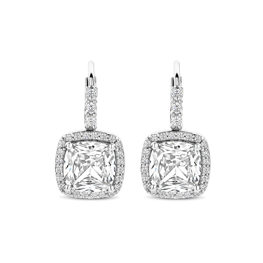 Tisento 9mm Fantasy-Cut Cubic Zirconia Halo Drop Earrings