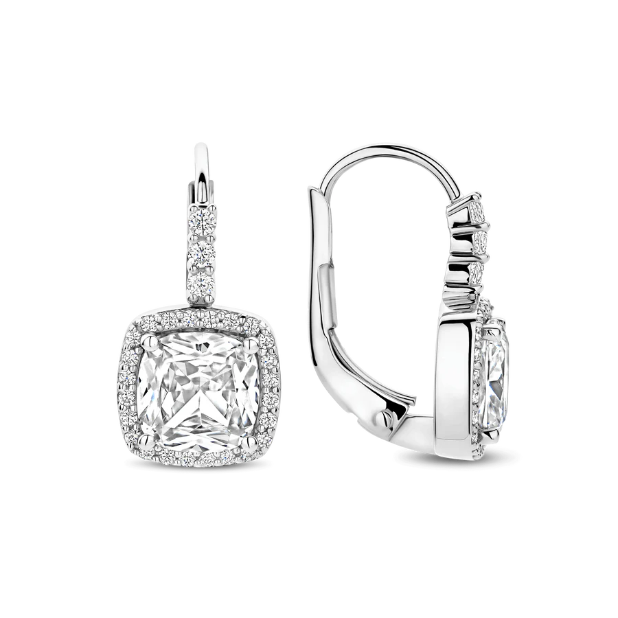 Tisento 9mm Fantasy-Cut Cubic Zirconia Halo Drop Earrings