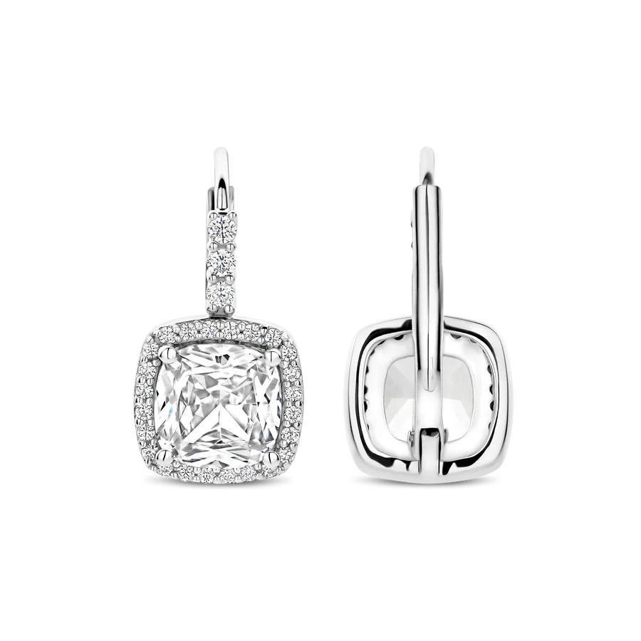 Tisento 9mm Fantasy-Cut Cubic Zirconia Halo Drop Earrings