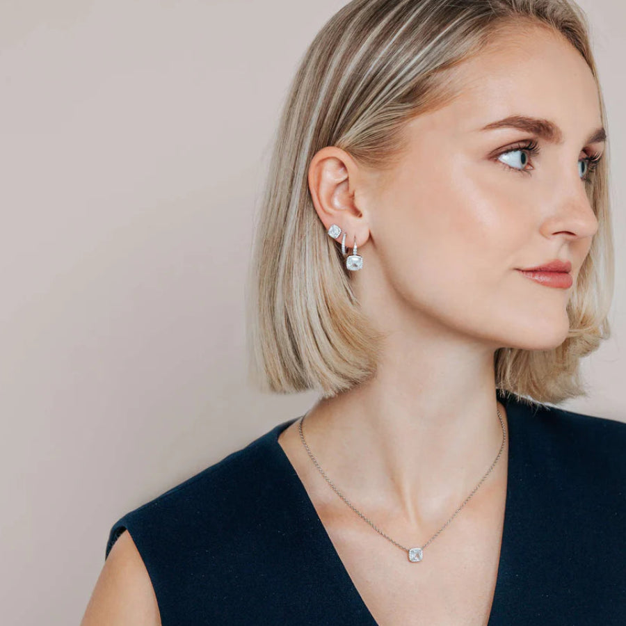 Tisento 9mm Fantasy-Cut Cubic Zirconia Halo Drop Earrings