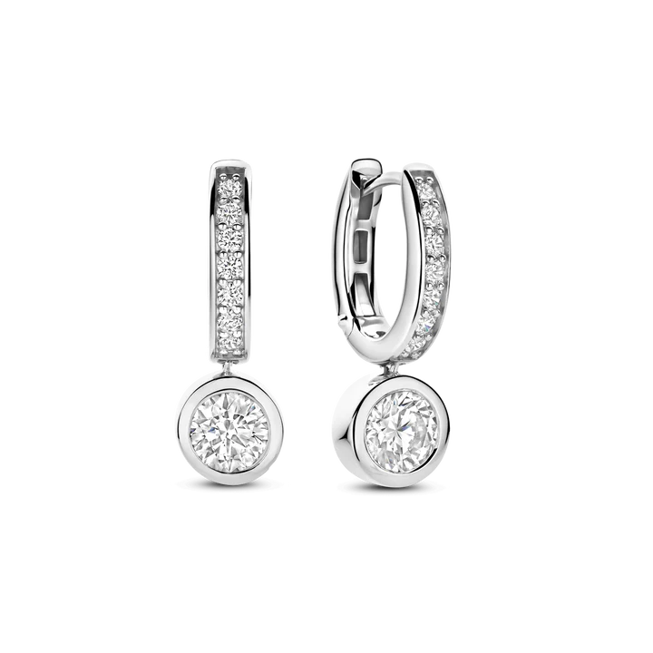 TISENTO CZ DROP EARRINGS WITH ROUND CZ CHARM
