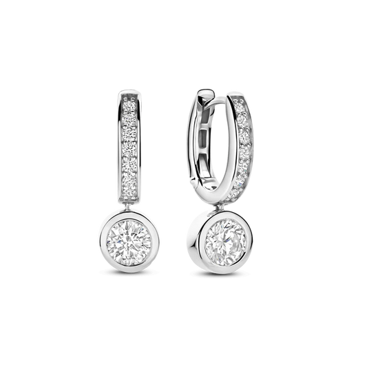 TISENTO CZ DROP EARRINGS WITH ROUND CZ CHARM
