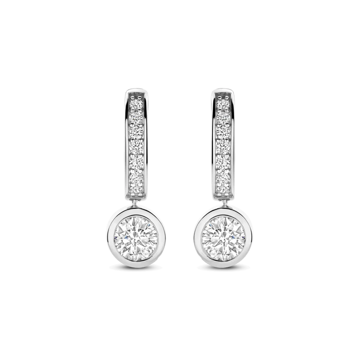 TISENTO CZ DROP EARRINGS WITH ROUND CZ CHARM