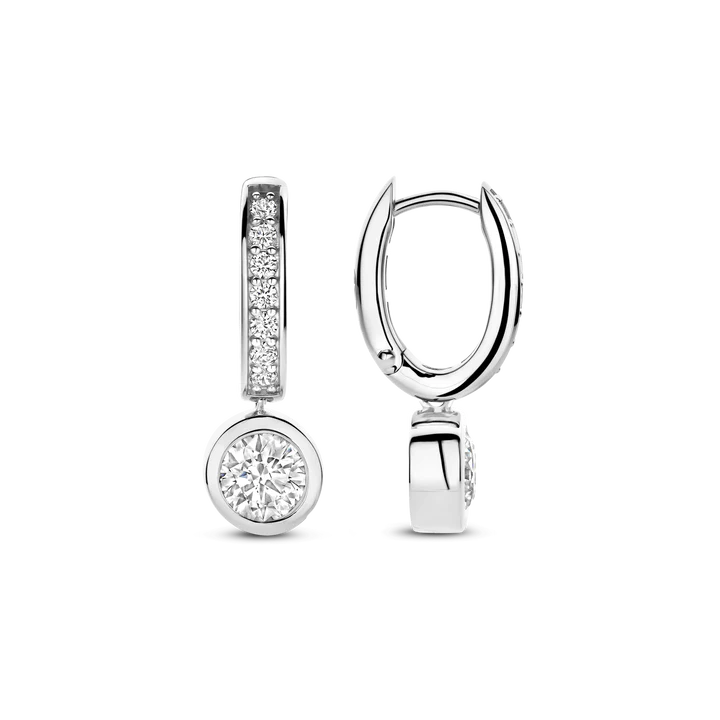 TISENTO CZ DROP EARRINGS WITH ROUND CZ CHARM
