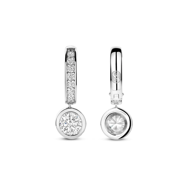TISENTO CZ DROP EARRINGS WITH ROUND CZ CHARM