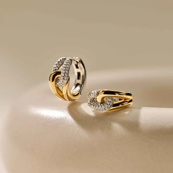 TISENTO TWO TONED INETRLOCKING CZ HOOP EARRINGS