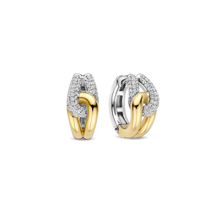 TISENTO TWO TONED INETRLOCKING CZ HOOP EARRINGS