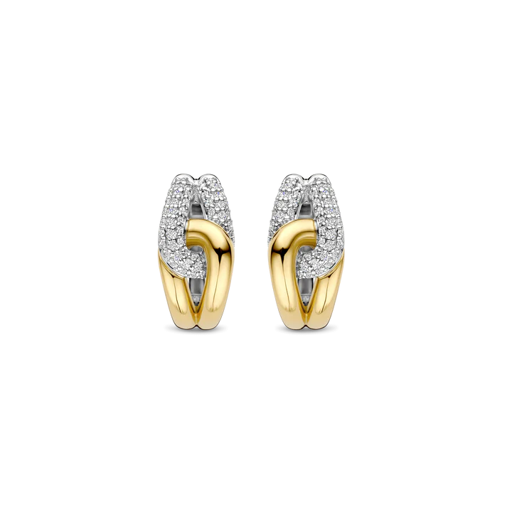 TISENTO TWO TONED INETRLOCKING CZ HOOP EARRINGS