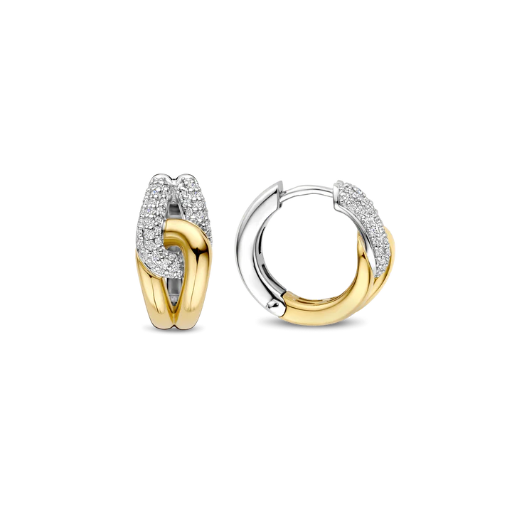 TISENTO TWO TONED INETRLOCKING CZ HOOP EARRINGS