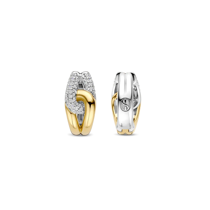 TISENTO TWO TONED INETRLOCKING CZ HOOP EARRINGS