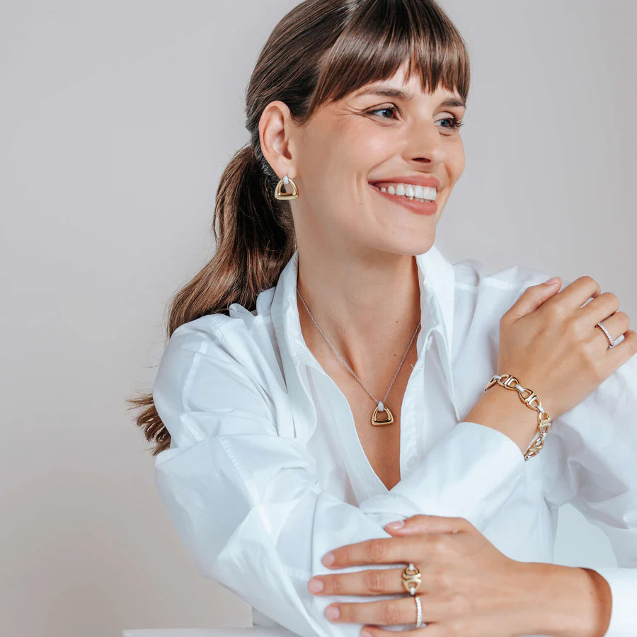 Tisento Gold on Silver Open Triangle Earrings